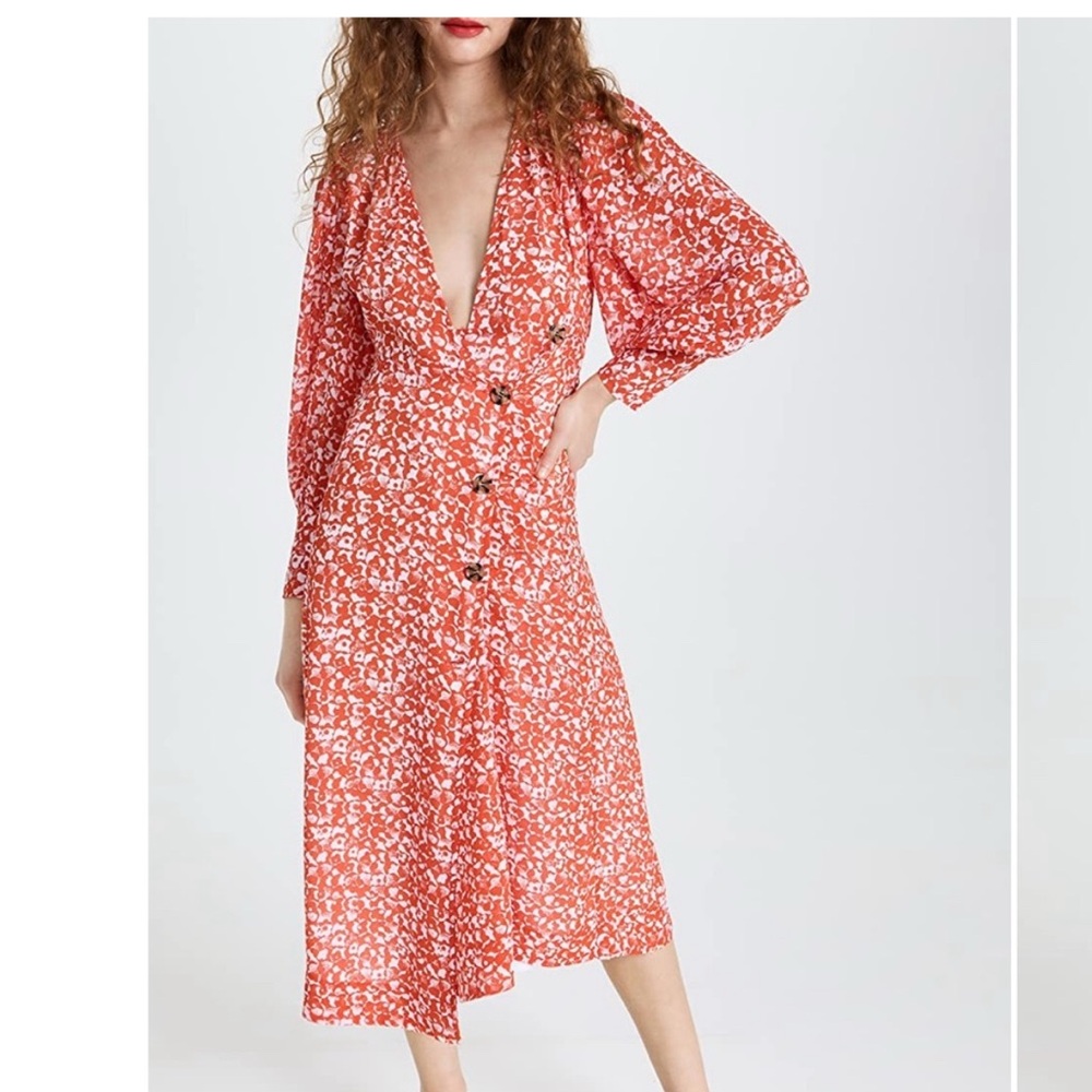 Ganni Printed Crepe Midi Dress Medium Size 8